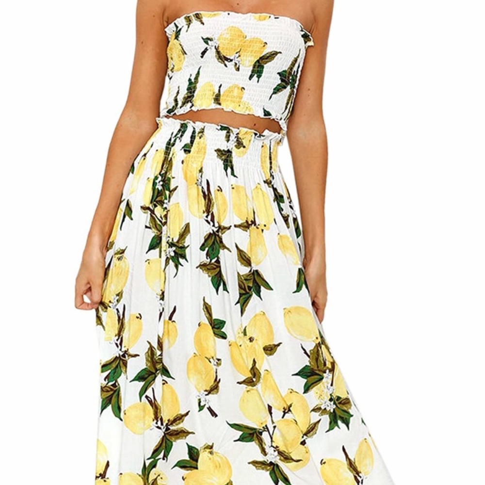 Lemon Crop Top Maxi Skirt Set 2 Piece Outfit